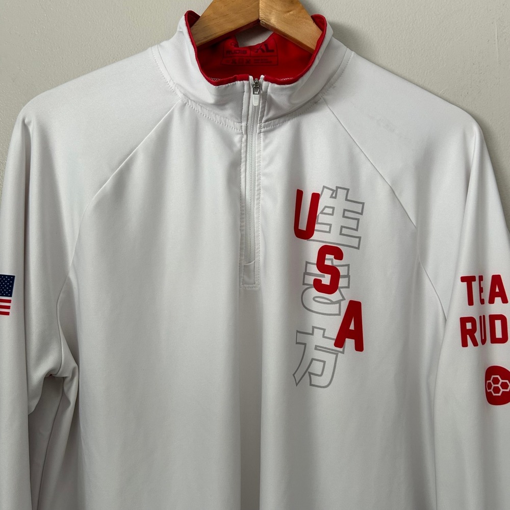 RUDIS USA Wrestling Pullover Men XL White 1/4 Zip Team Graphic Long Sleeve